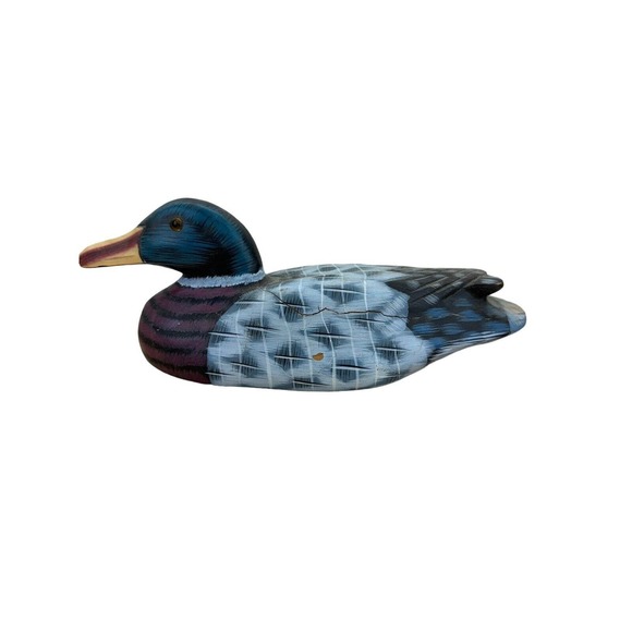 Vintage Wooden Hand Carved‎ Painted Duck Decoy Yellow Beak Stripe Breast *SEE - Picture 7 of 12